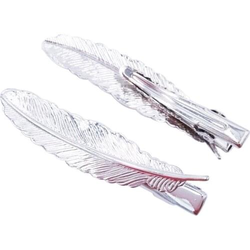 Silver Plated 100piece 35mm Hair Clips with 12x52mm Feather Hairgrips accessories Duckbill Clip Jewelry Findings Wholesale HCF05