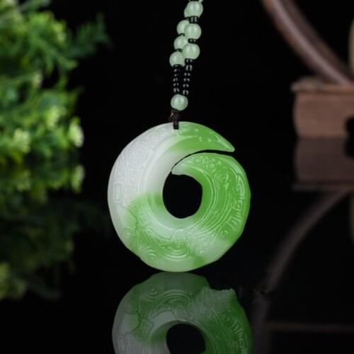 Carved Green Jade Dragon Hook Rune Pendant Chinese Necklace Jadeite Jewellery Fashion Lucky Woman Amulet Gifts Sweater Chain