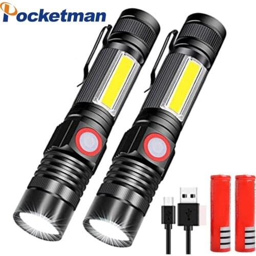 Most Bright 5000 Lumen USB Rechargeable Flashlight Zoomable Waterproof Pocket 4 Modes Powerful Lighting with Built-in Battery