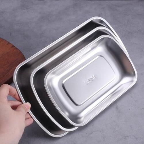 Stainless Steel Silver Food Tray Container Rectangle Multi-Purpose Snack Dessert Storage Pan Home Dining Plate Kitchen Organizer