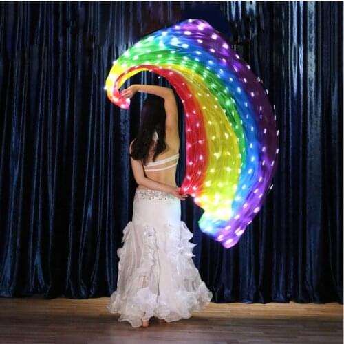 LED luminous shawl Rainbow silk hand yarn Belly Dance Costume Accessories Performance 200 Pieces Lamps dance props