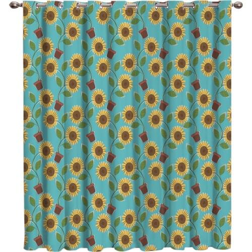 Cartoon Floral Sunflower Room Curtains Large Window Curtain Rod Living Room Curtains Fabric Curtain Panels With Home Decoration