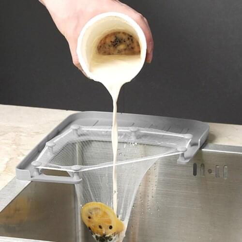 Triangular Sink Rack Strainer Net Vegetable Fruit Sink Storage Filter Hanging Shelf Drain Basket for Kitchen Gadgets