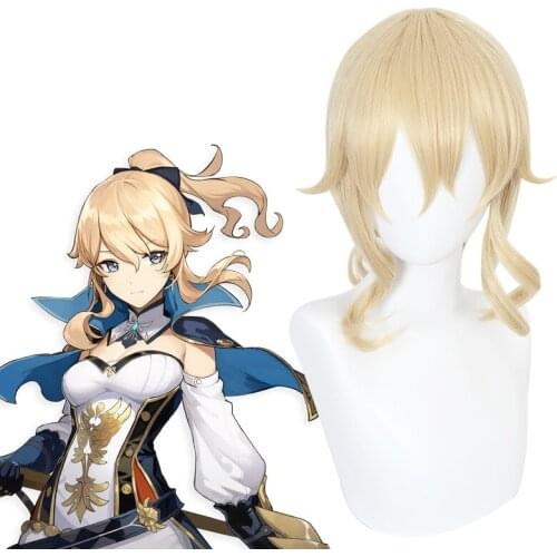 Jean Genshin Impact Blonde Ponytail Long Wavy Heat Resistant Synthetic Hair Halloween Carnival Party Cosplay + Free Wig Cap