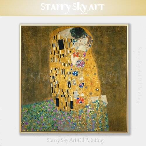 Reproduction Austria Vienna Oil Painting Hand-painted Gustav Klimt The Kiss Oil Painting on Canvas Beautiful Portrait Painting