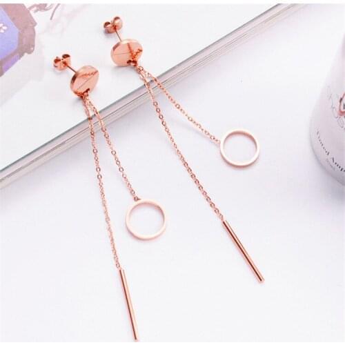 YUN RUO Fashion European Style Rose Gold Color Round Tassel Stud Earring for Woman 316L Stainless Steel Jewelry Prevent Allergy