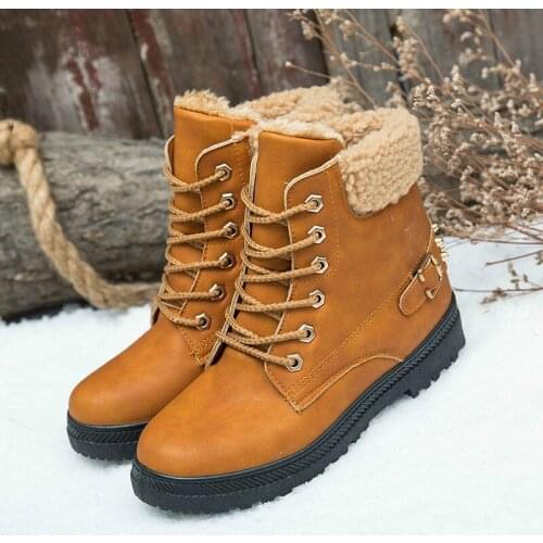 Snow Boots Women 2020 Lace-up Plush Martin Ankle Boots Shoes Woman Botas British Wind Warm Students Winter Boots Women