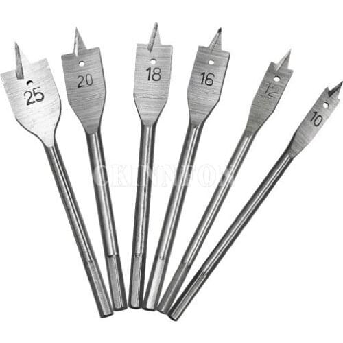 20sets 6pcs/Set Titanium Coating Hex Shank Spade Bits Flat Boring Bit Wood Drill Bit Power Tools Hole Saw 10/12/16/18/20/25mm
