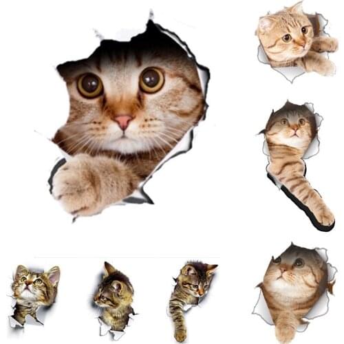 3D Cat Wall Sticker Bathroom Toilet Room Decoration Wall Decals Sticker Refrigerator Waterproof Poster Home Mural Art Sticker