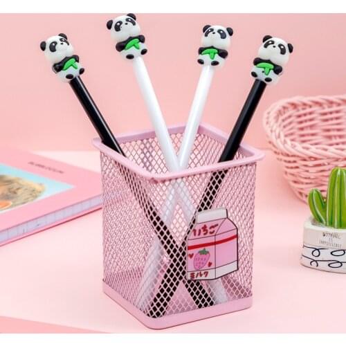 4Pcs /Set Cute Panda Bamboo Gel Pen Black 0.5mm Student Creative Stationery Kawaii Pens for School Office Kids Teacher Gift