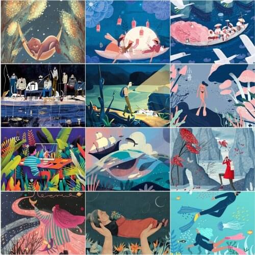 5D Diy Cartoon Character Travel Diamond Painting Illustration Landscape Hobby Craft Exquisite Ornaments Home Wall Decor Gifts