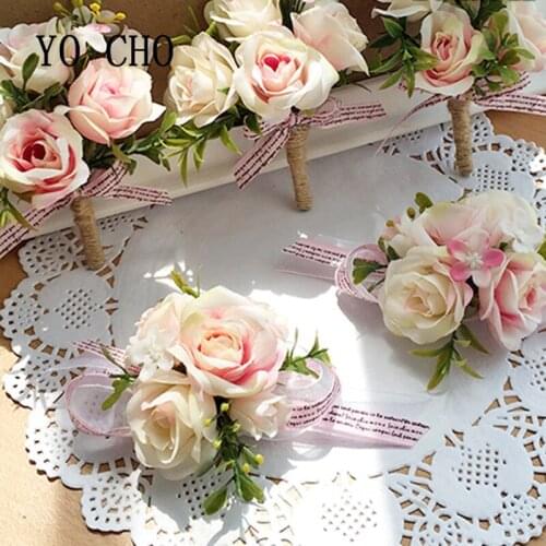 Noble Wedding Wrist Corsage Flower Bridesmaid Wrist Corsage Bracelet Sister Ribbon Brooch Wedding Prom Party Decoration