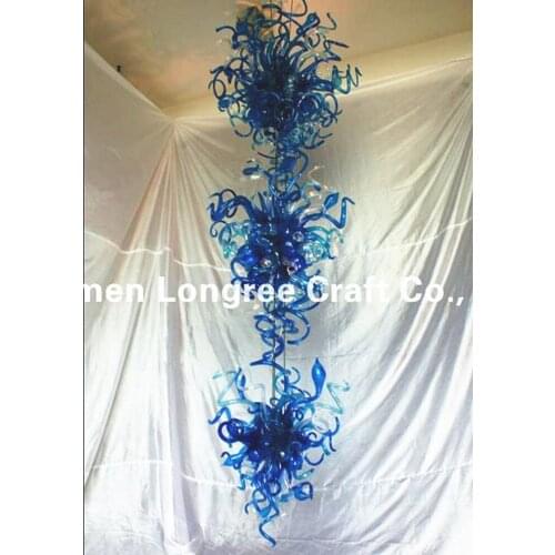 Large Cobalt Blue LED light Glassblowing Chandeliers Chihuly Chandelier for Hotel Decoration