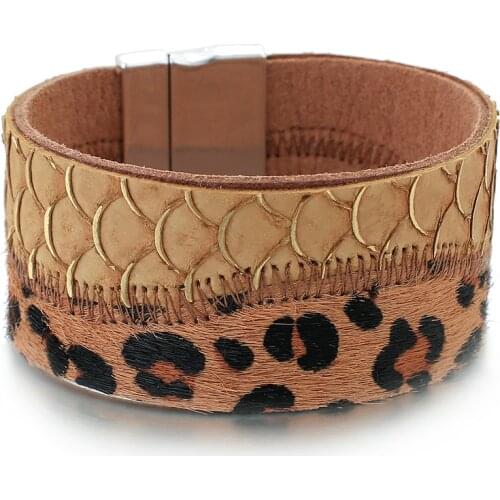 Amorcome Snake Pattern Leather Bracelets For Women Fashion Bohemian Style Wrap Wide Charm Bracelet Ladies Jewelry Gift