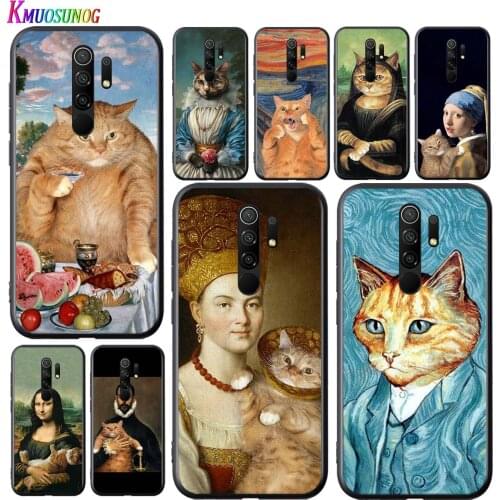 Funny Cat Art Aesthetics Anti-Fall Cover For Xiaomi Redmi 9A 9C 9 10X K20 Pro 5G S2 8A 8 7A 7 6 6A Black Phone Case