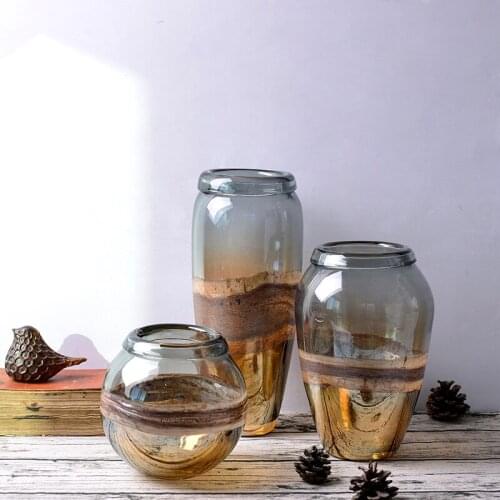 Europe Glass vase gold Vase Glass Flower Vases for home decor Dried Flower Bottle Bar wedding decoration