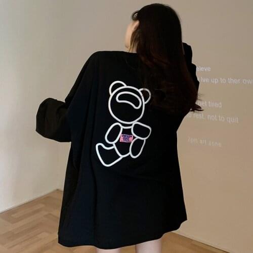 Korean Kawaii Cartoon Bear Anime Long-Sleeved T-Shirt Oversized Sweatshirt Sweet Aesthetic Clothes Women Harajuku Vintage Top
