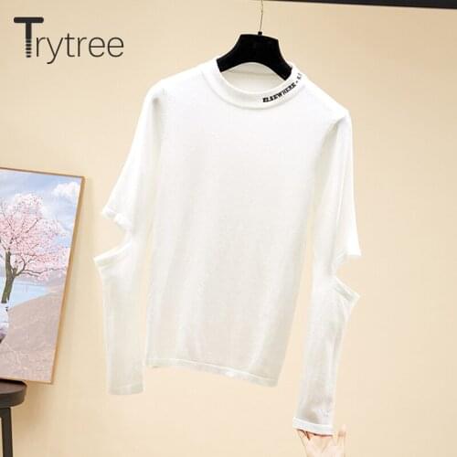 Trytree 2020 Autumn White Casual Women T-Shirt O-Neck Solid Letter 5 Colour High Street Loose Pullovers Fashion Female T-shirts