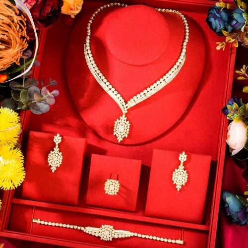 KellyBola Jewelry Gorgeous Zircon Necklace Bracelet Earrings Ring Set High Quality Ladies Fashion Wedding Accessories 2021