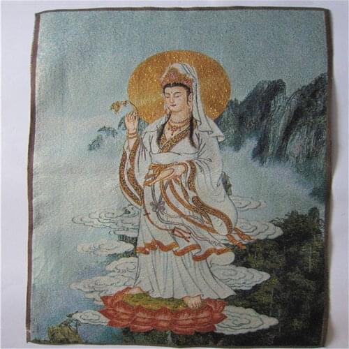 35,4 "China seda tibetana bordada thangka Tíbet Buda Mar del Sur Kwan-yin
