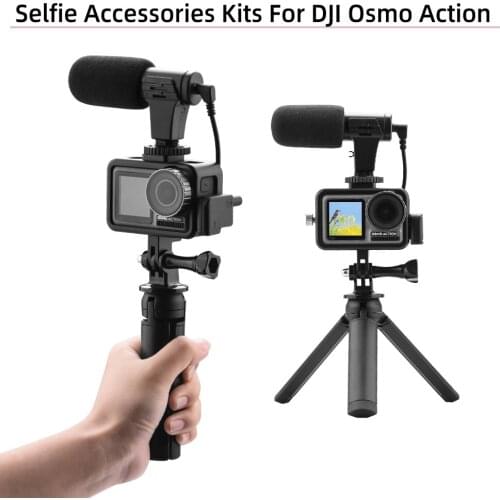 1Set Photography Shooting for OSMO Action Camera Accessories Microphone Audio Adapter Aluminum Alloy Protective Frame Tripod