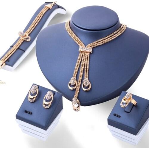 4Pcs Luxury Jewelry set Women Gold Necklace Earrings/Bracelet/Ring Quality Crystal Jewelry Sets #88095
