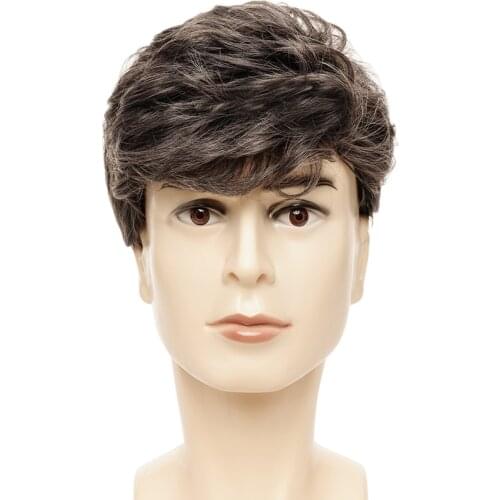 Short Male Wigs for Business Man Curly Wig Mixed Color Side Part Male Synthetic Hair Heat Resistant Fiber