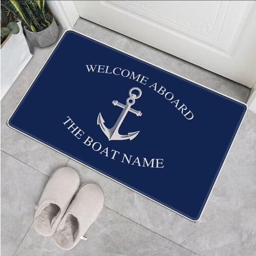 40x60CM Dark Blue Ocean Home Kitchen Rug Floor Mat Anchor Boat Decor Mat Doormat Living Room Anti-Slip Suede Bath Mats Bedroom