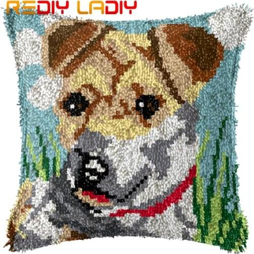 Latch Hook Cushion Animals Puppy Pre-Printed Canvas Cushion Cover Acrylic Yarn Crochet Pillow Case Set Hobby & Crafts Home Decor