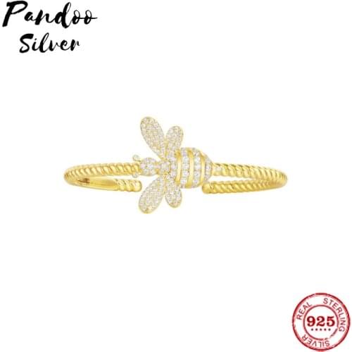 Fashion Charm Sterling Silver Copy 1:1 Copy,Yellow Silver Bumble Bee Open Cuff Women 2021 Jewelry Gift With Logo