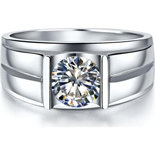 Beaming 1Carat Round Cut Diamond Male Ring 14K White Gold Jewelry Gift for Husband AU585