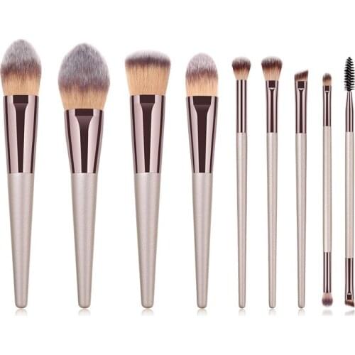 9pcs/lot Makeup Brushes Set Wooden Handle Champagne Gold for powder Eyeshadow Blush make up Brushes Cosmetic Tools Kits T09019