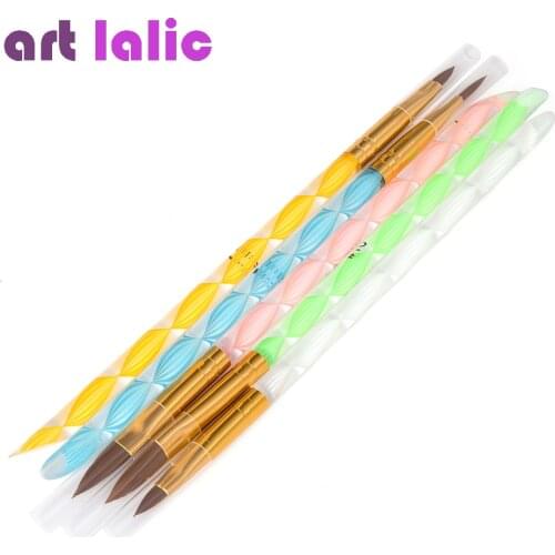 5pcs 2-Ways Acrylic Nail Art Brush Pen Cuticle Pusher high quality nail art tool brushes hot selling