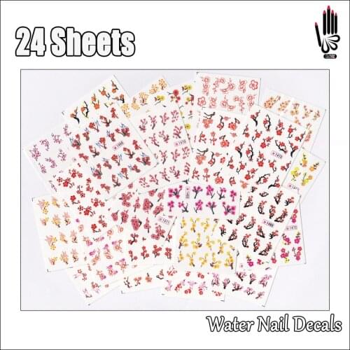 Nail Art 24Sheets/Lot Mixed 24 Different Red Plum Water Nail Art Sticker Decal For Nail Art Decoration 24 Designs 24-03
