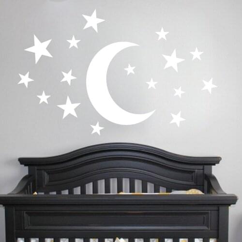 Moon and Stars Pattern Wall Stickers For Kids Rooms Kid Nursery Wall Decal Playroom Night Sky Baby Interior Vinyl Gift ArtSYY871