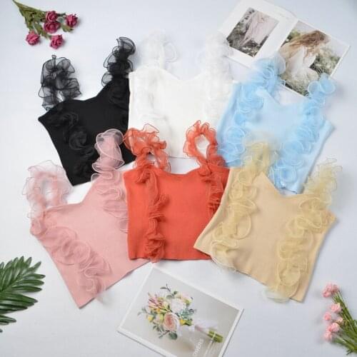 Super Cheap and Chic Women Ruffle Mesh Patchwork Knitted Tank Top Casual Sexy Top