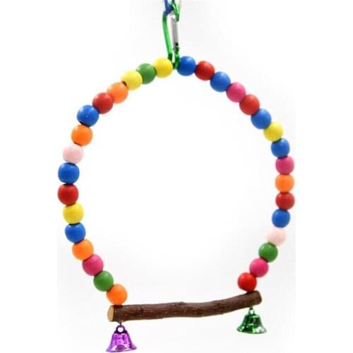 New 60pcs/lot Natural Wooden Parrots Swing Toy Birds Perch Hanging Swings Cage With Colorful Beads Bells Toys Bird Supplies