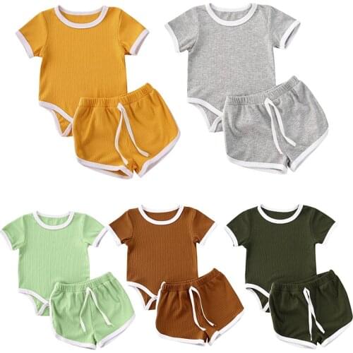 Summer New Lovely Infant Kids Girls Clothes Sets Newborn Baby Cotton Casual Short Sleeve Pullover T Shirts Shorts 2pcs Suit