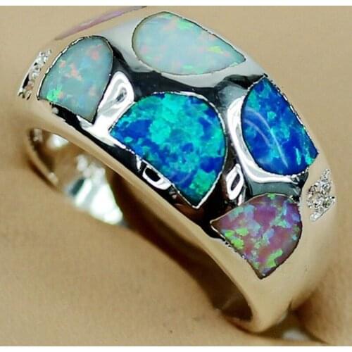 SHUNXUNZE Blue Pink White Mix Opal Engagement Rings For Women Jewelry & Accessories Favourite Rhodium Plated R3572 size 6 7 8 9