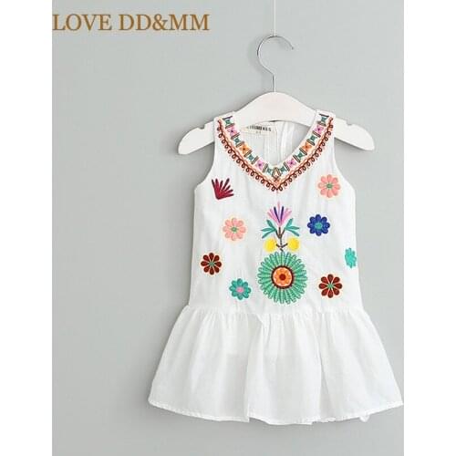 LOVE DD&MM Girls Clothing Dresses 2021 Girls Spring Summer Paragraph Cotton Sunflower Embroidery Sleeveless Dress