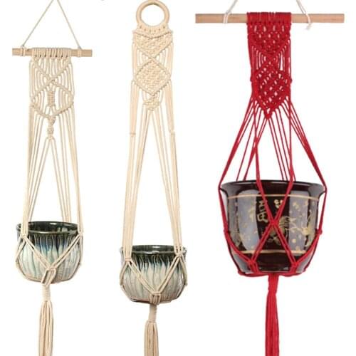 Hand Woven Hemp Rope Plants Flowers Pot Hanging Basket Holder Net Handcrafted Braided Hanger Pot Home Decor Gardening Tool