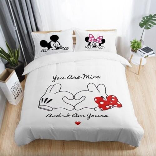 Disney Mickey Minnie 3D Printed Bedding Adult Twins Full Queen King Bedroom Decorative Quilt Cover with 3 Sets of Home Textile