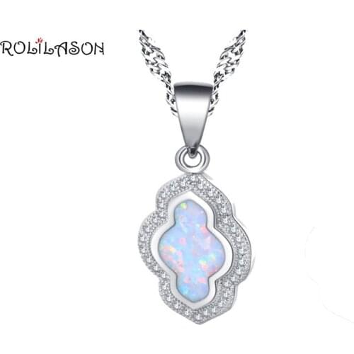 ROLILASON simple style silver color white opal necklace pendant Christmas gift for women exclusive design fashion jewelry OP857