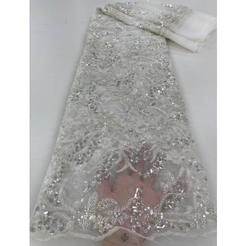 Luxury Sequin and beads L-388684 Embroidery French Mesh Lace Latest African Laces Handmade Beaded Dress Tulle Net Lace Fabric