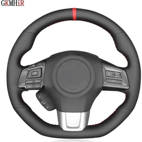 DIY Non-slip Black Genuine Leather Car Steering Wheel Cover For Subaru WRX (STI) Levorg 2015 2016 2017 2018 2019 2020 2021