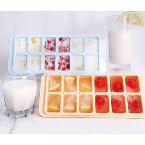 12 Grids Silicone Ice Cube Tray Mold With Clear Cover Maker Fruit Popsicle Cubes Mold Freezer Kitchen Home Accessories Summer U2