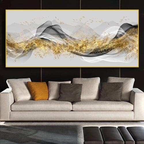 Nordic Abstract Golden Black Ribbon Canvas Painting on the Wall Art Posters Prints Wall Pictures for Living Room Home Cuadros