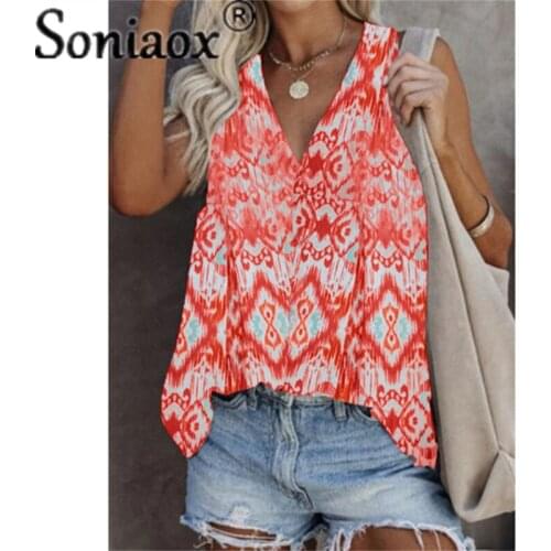 Summer New Fashion Womens V Neck Casual Sleeveless Printed T-Shirt Plus Size Loose Pullover Vest Top Clothing For The Girls