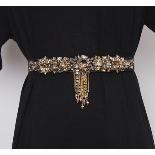 Womens runway fashion crystal beaded elastic Cummerbunds female Dress Corsets Waistband Belts decoration wide belt TB1204