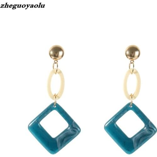 2019 New Retro Temperament Exaggerated Fashion Trend Wild Blue Square Earrings Wooden Earrings For Women Fashion Jewelry Brinco